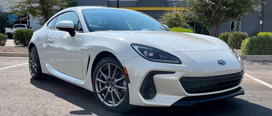 White Subaru BRZ Sports Car With Auto Detailing At AZ Auto Aesthetics Facility