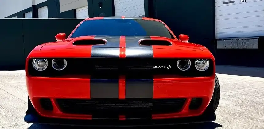 Cream-Color Dodge Challenger At Our Auto Detailing Facility In Arizona